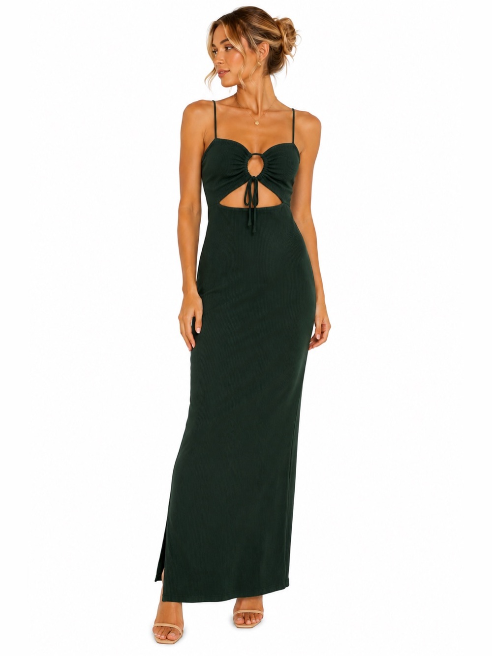 Stillwater Green Ribbed Cutout Strappy Maxi Dress | Size Small